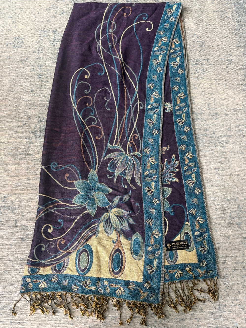 Pashmina Cashmere Silk Paisley Floral Scarf Wrap Shawl Italy